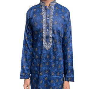Cotton Embroidery Panjabi for men fitted navy blue color
