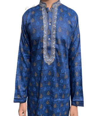 Cotton Embroidery Panjabi for men fitted navy blue color
