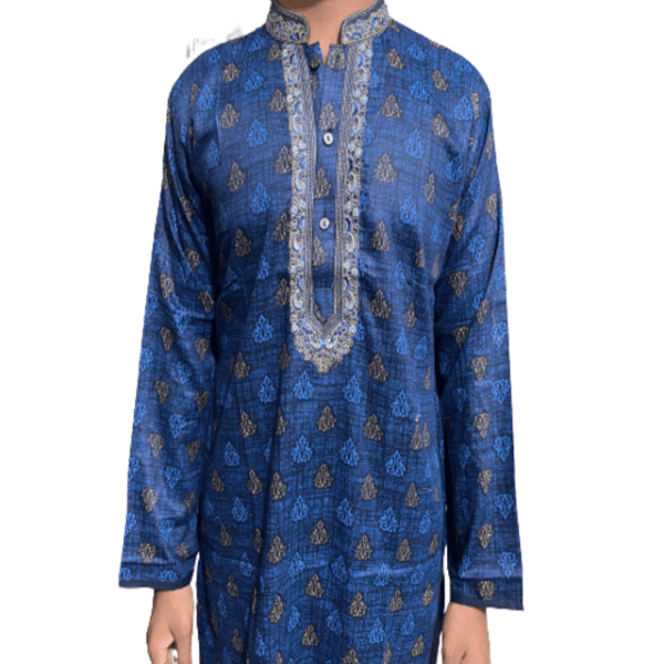 Cotton Embroidery Panjabi for men fitted navy blue color