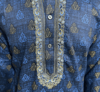 Cotton Embroidery Panjabi for men fitted navy blue color