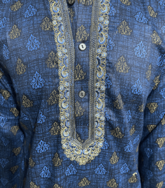 Cotton Embroidery Panjabi for men fitted navy blue color