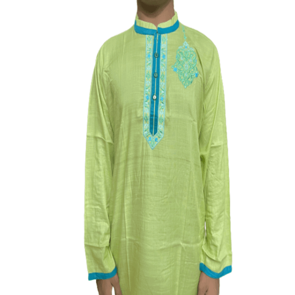 Embroidery Cotton Panjabi For Men Blue Lemon Color- semi fitted